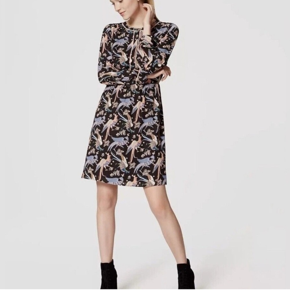 LOFT multicolored snowbird peacock dress